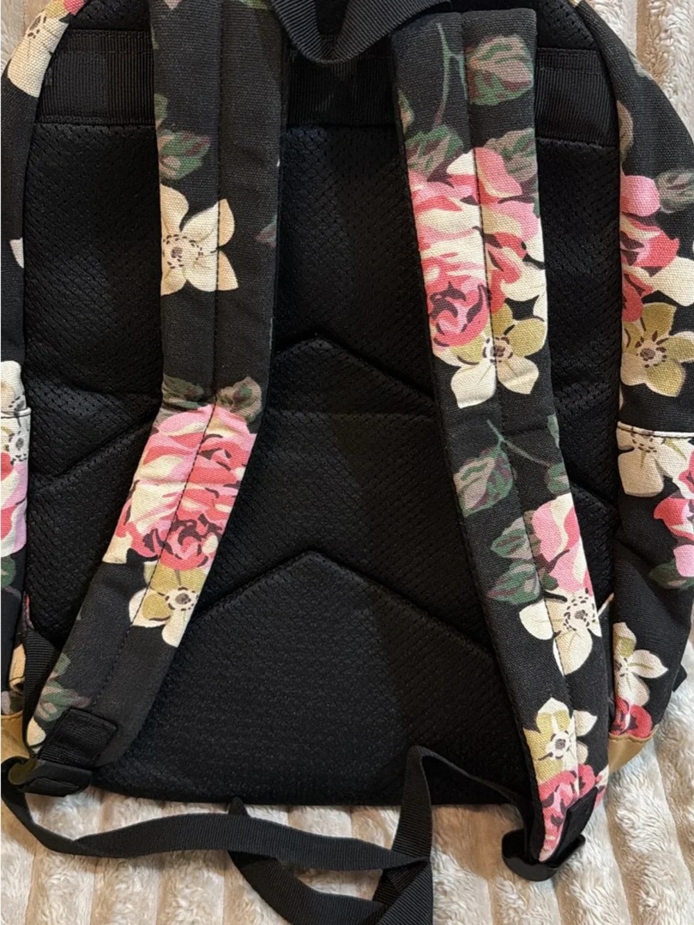 Floral Canvas Backpack with Pink Rose Print